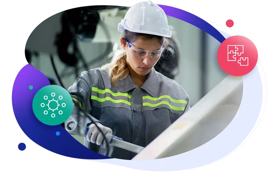 woman with helmet is working