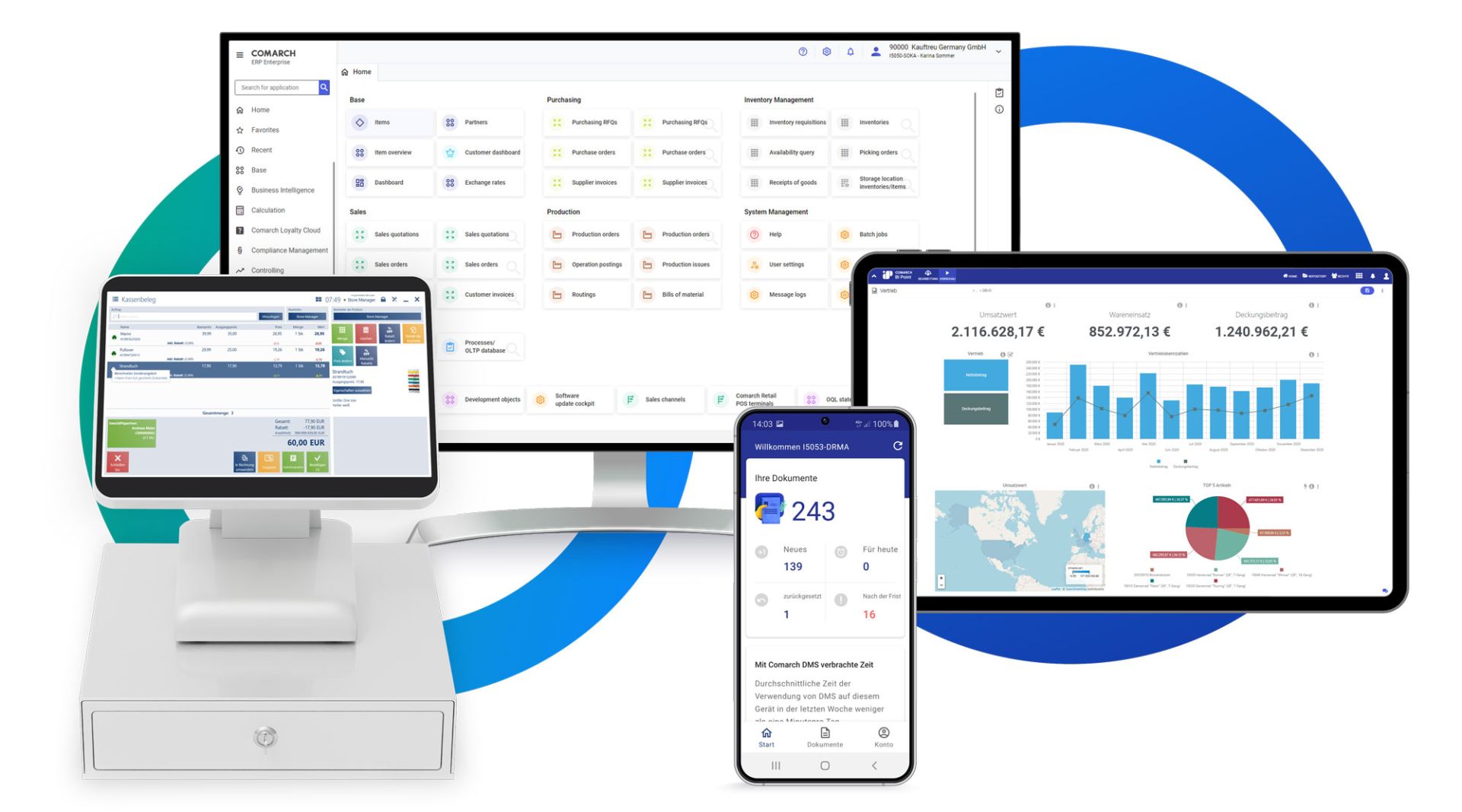 Comarch ERP Bildschirmansichten und Endgeräte